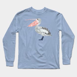 Australian Pelican Marbled Paper Collage Long Sleeve T-Shirt